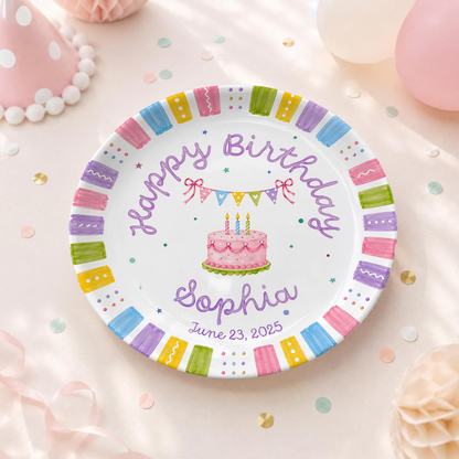 Pastel Colorful Border Personalized Birthday Plate D610BW20