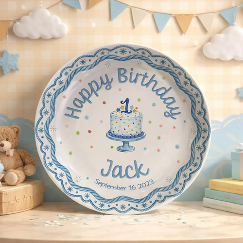 Blue Rope Border Personalized Birthday Plate P511PBO0
