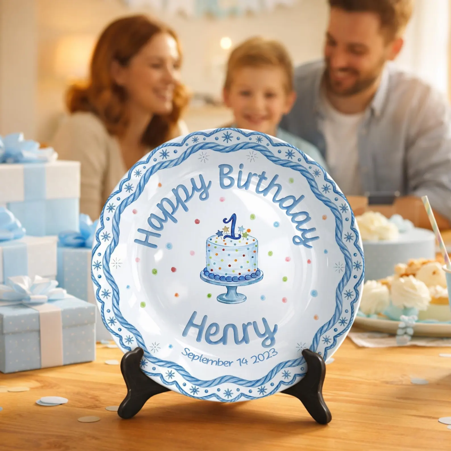 Blue Rope Border Personalized Birthday Plate P511PBO0