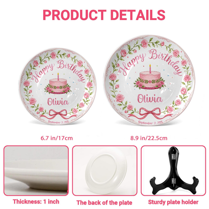 Pink Rose Floral Wreath Cake Personalized Birthday Plate P68VQX0