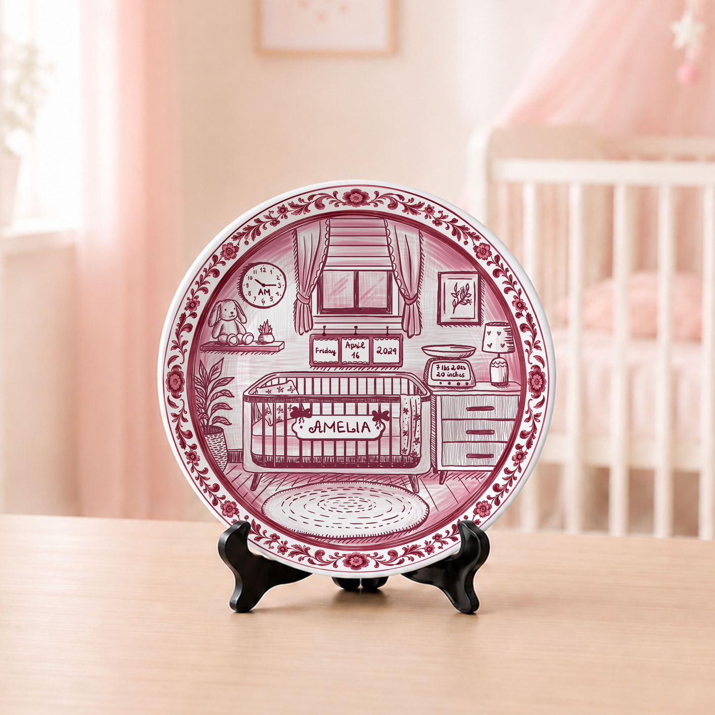 Baby Nursery Scene Personalized Birthday Plate P657NB0