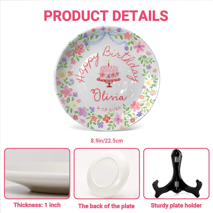 Floral Wreath Cake Personalized Birthday Plate P54NY00