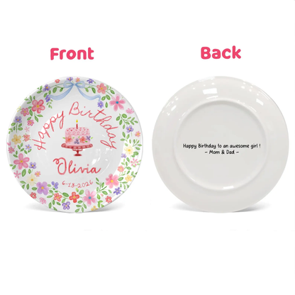 Floral Wreath Cake Personalized Birthday Plate P54NY00