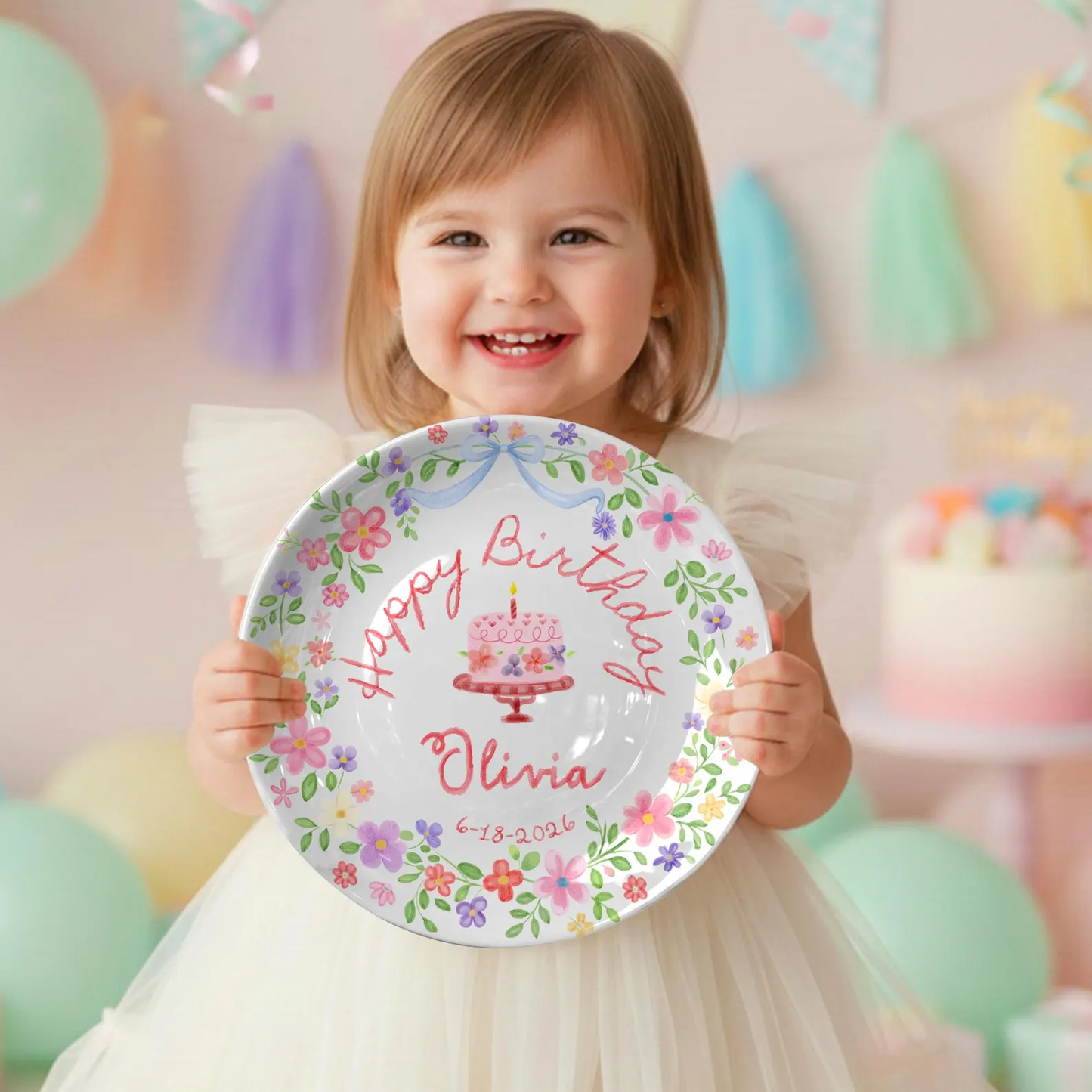 Floral Wreath Cake Personalized Birthday Plate P54NY00