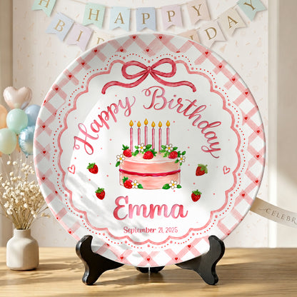 Strawberry Cake Personalized Birthday Plate for Girls, Custom Birthday Keepsake Gift P722H0R0