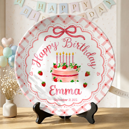 Strawberry Cake Personalized Birthday Plate for Girls, Custom Birthday Keepsake Gift P722H0R0