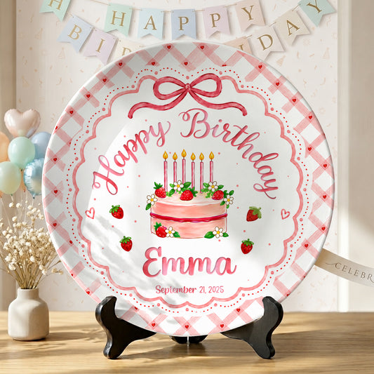Strawberry Cake Personalized Birthday Plate for Girls, Custom Birthday Keepsake Gift P722H0R0