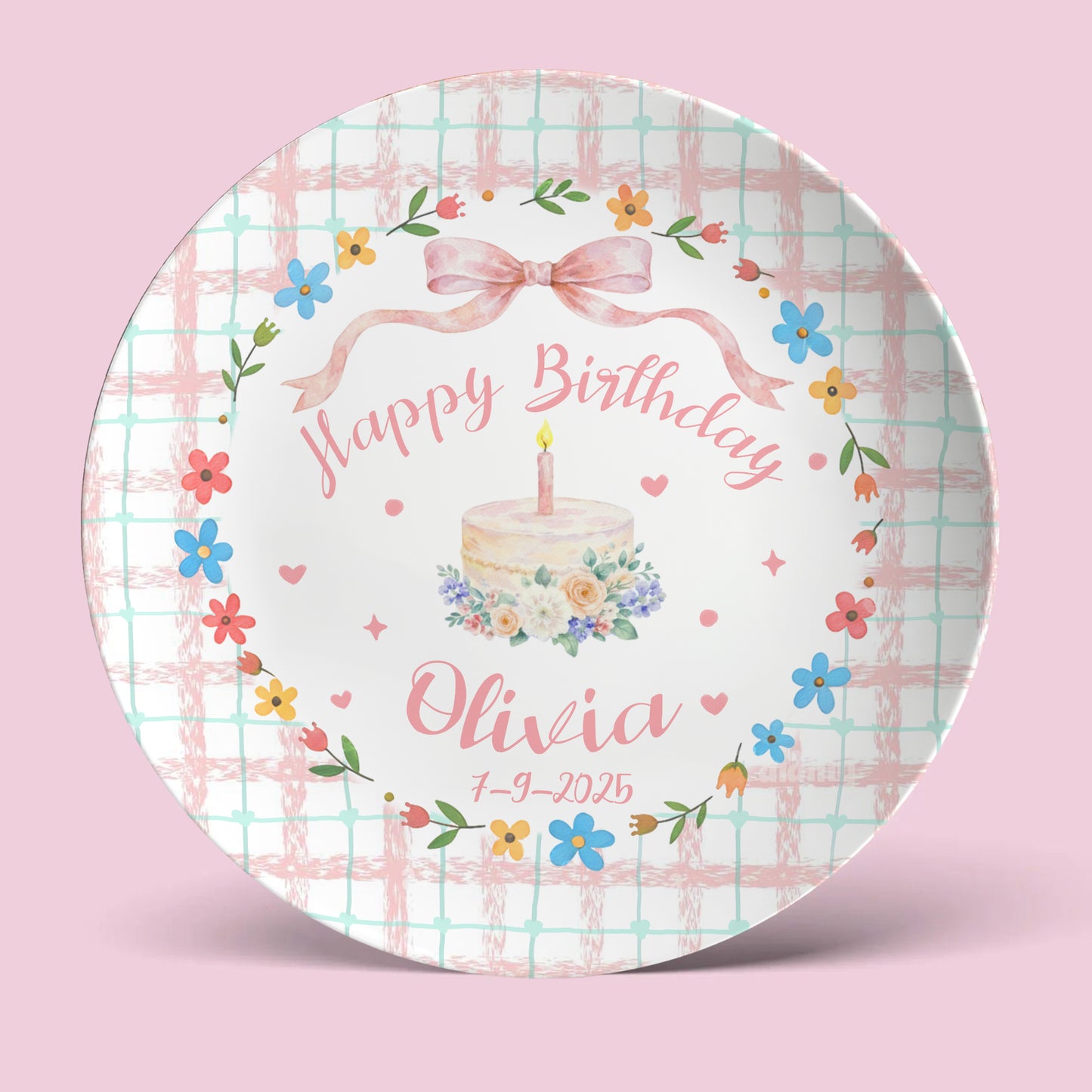 Pastel Gingham Personalized Birthday Plate P13Y0I0