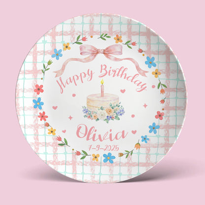Pastel Gingham Personalized Birthday Plate P13Y0I0