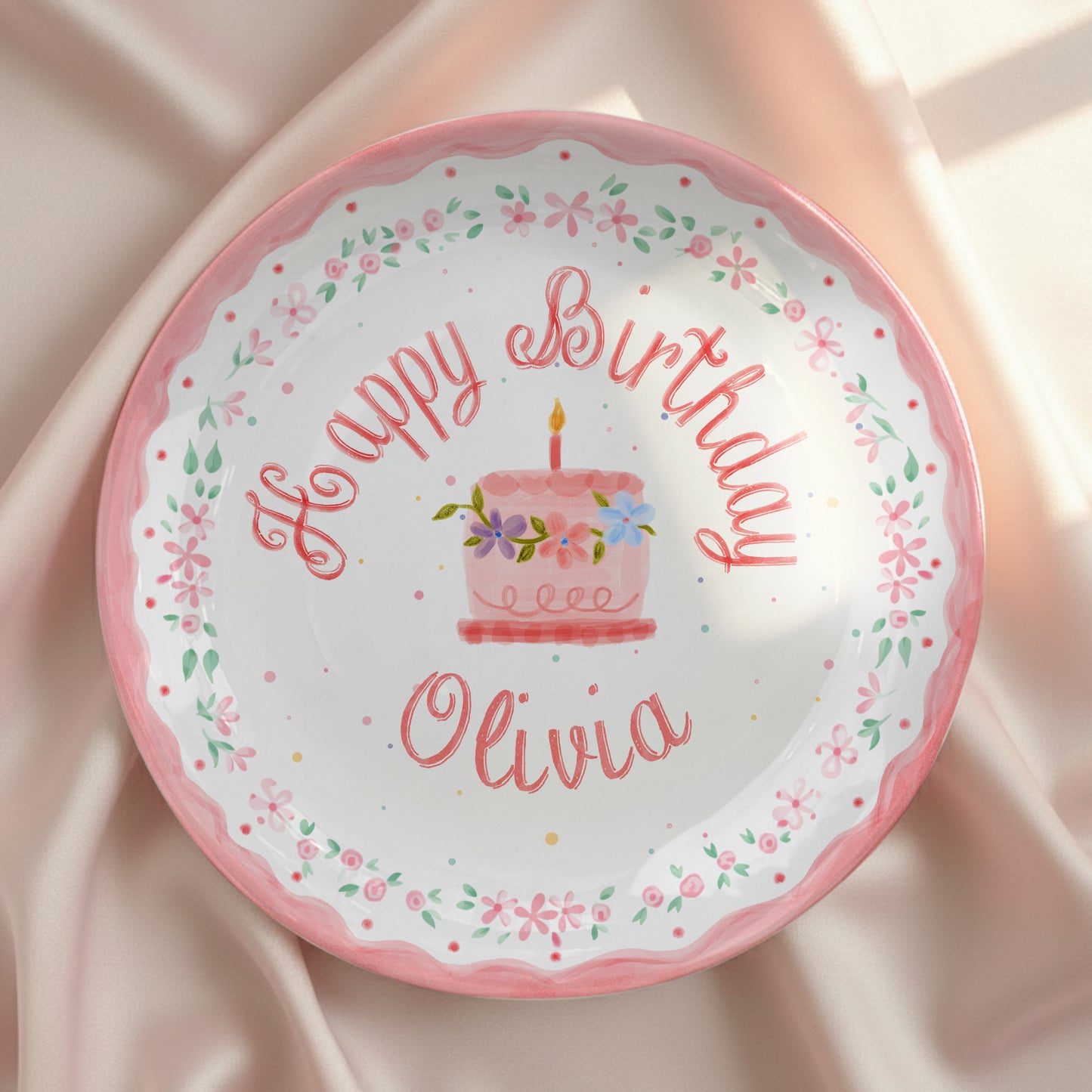 Pink Floral Cake Personalized Birthday Plate P228SJH0