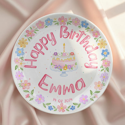 Pastel Floral Birthday Cake Personalized Birthday Plate P32GVK0