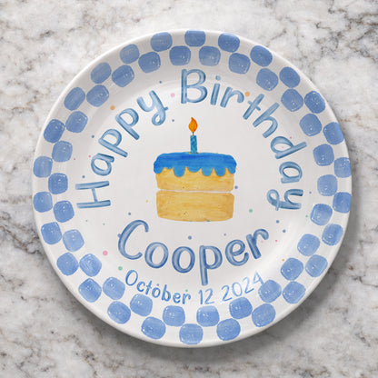 Blue Dot Cake Personalized Birthday Plate P31751E0