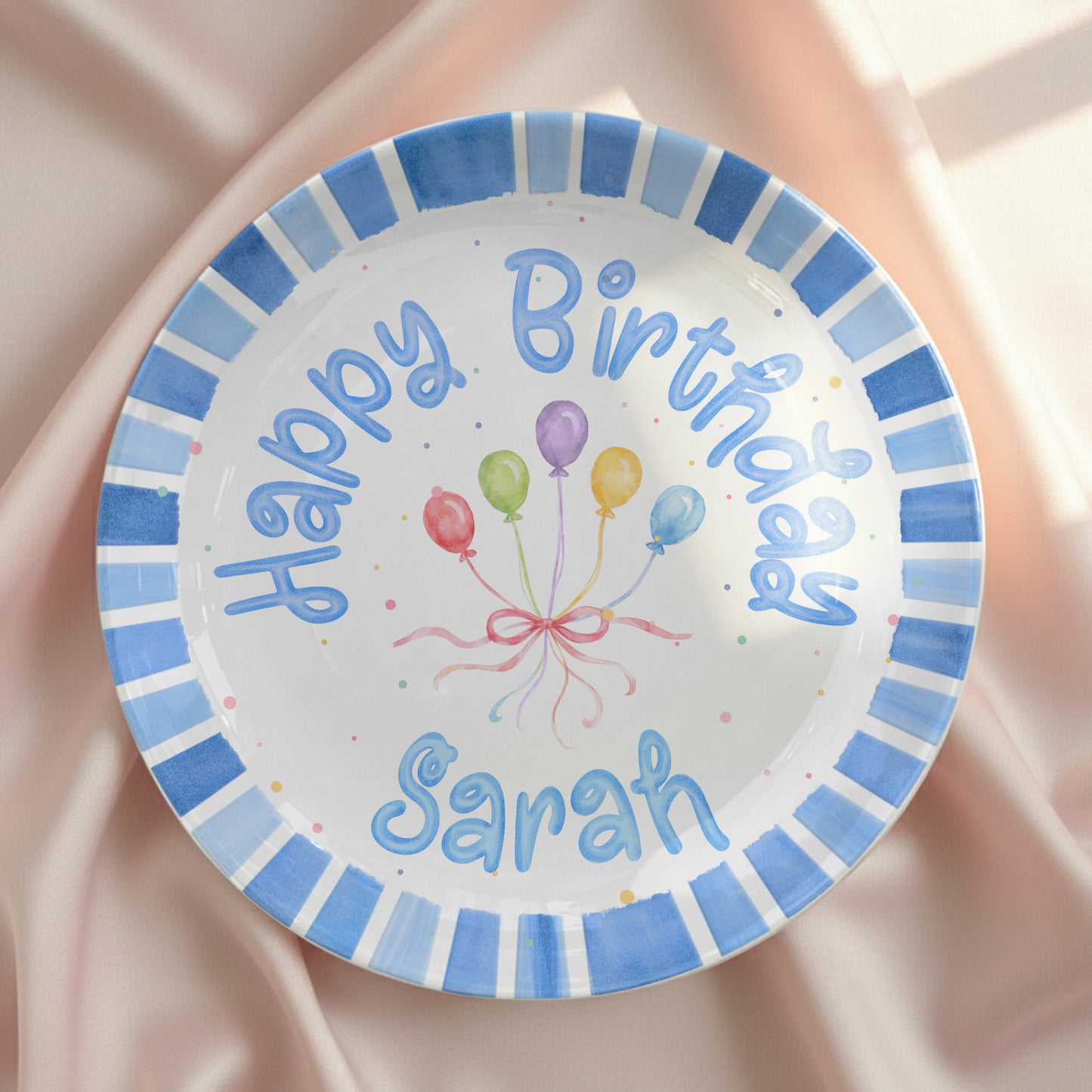 Blue Striped Balloon Personalized Birthday Plate P225XBR0